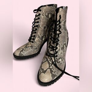 Dolce Vita Snake Print Lace-Up Combat Boots with Block Heel